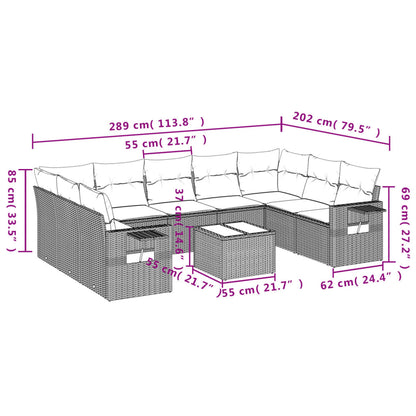 Set Divani da Giardino 10pz con Cuscini in Polyrattan Marrone | homemem39