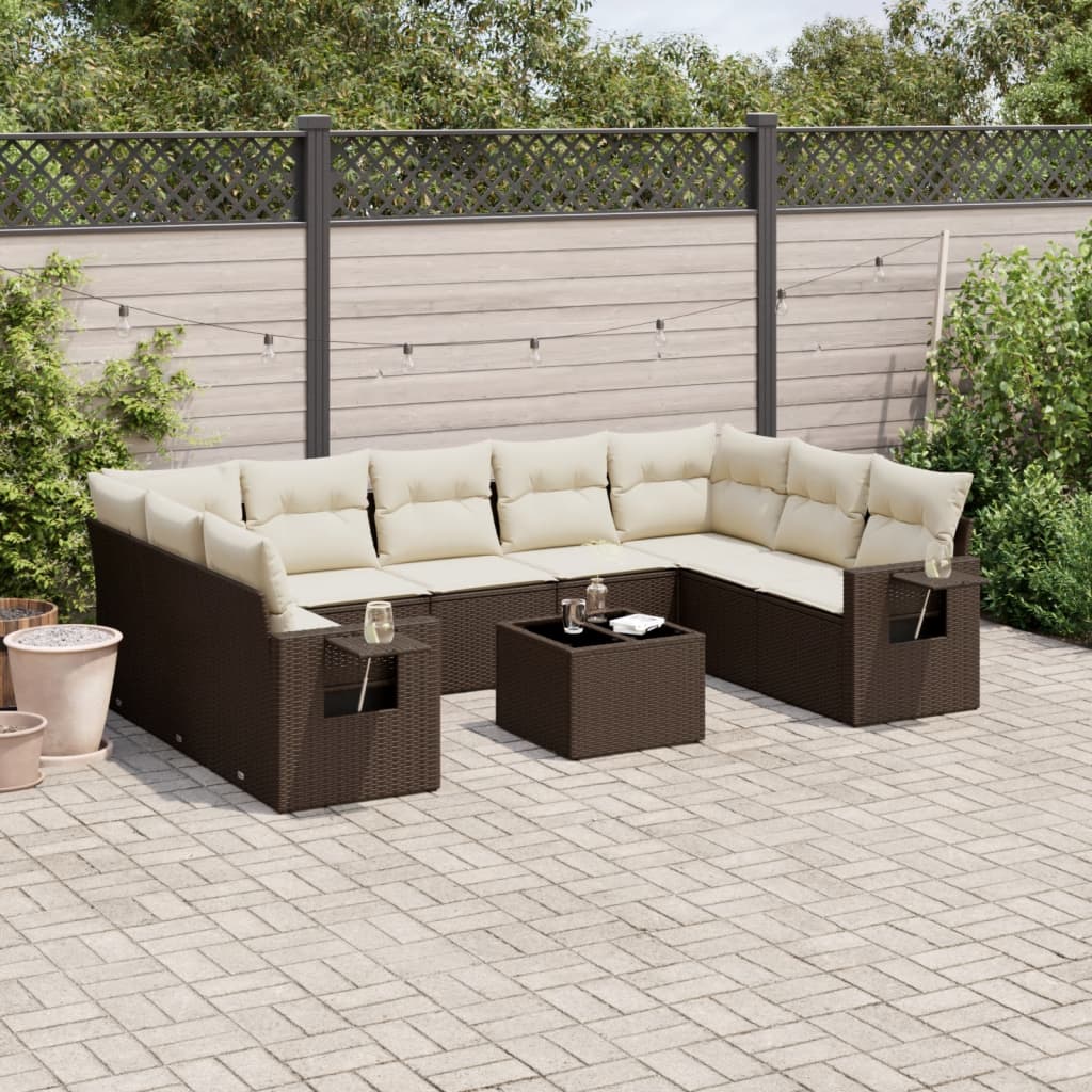 Set Divani da Giardino 10pz con Cuscini in Polyrattan Marrone - homemem39