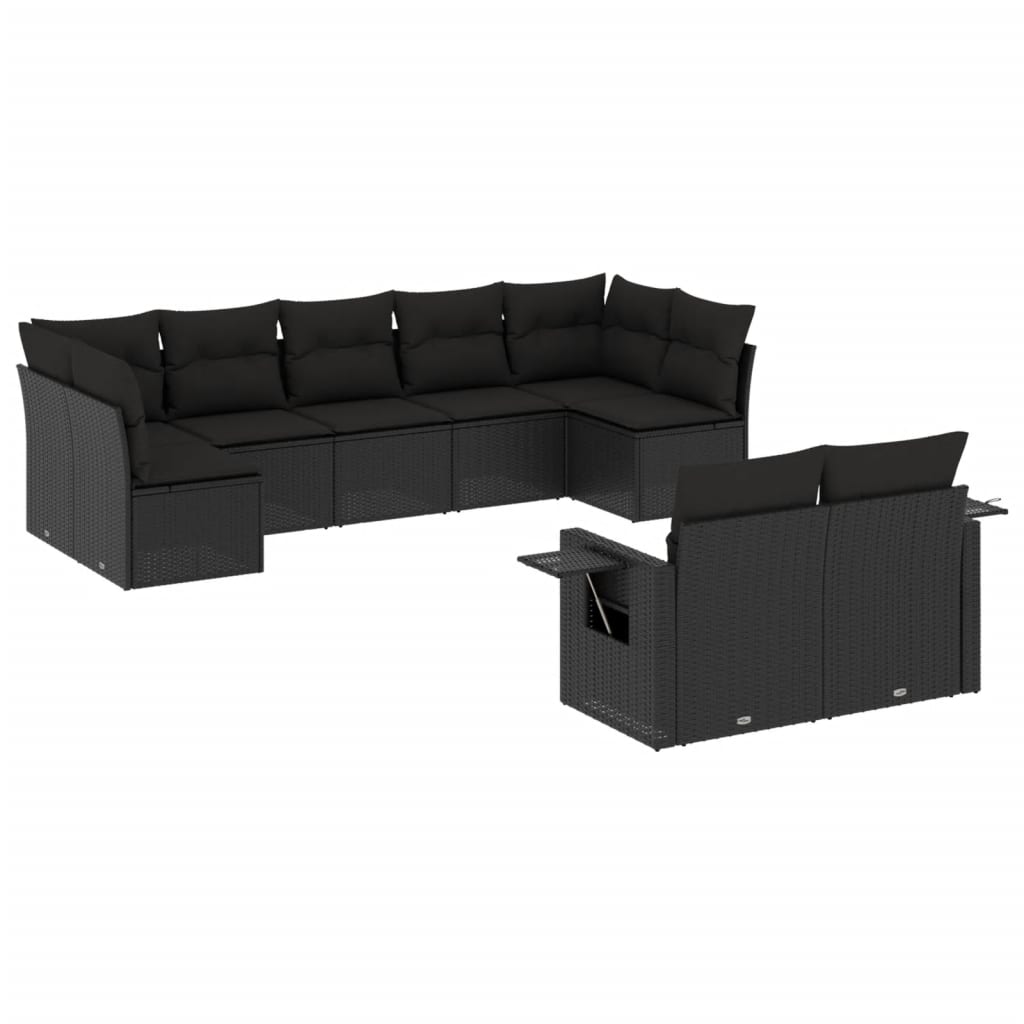 Set Divani da Giardino 9 pz con Cuscini Nero in Polyrattan - homemem39