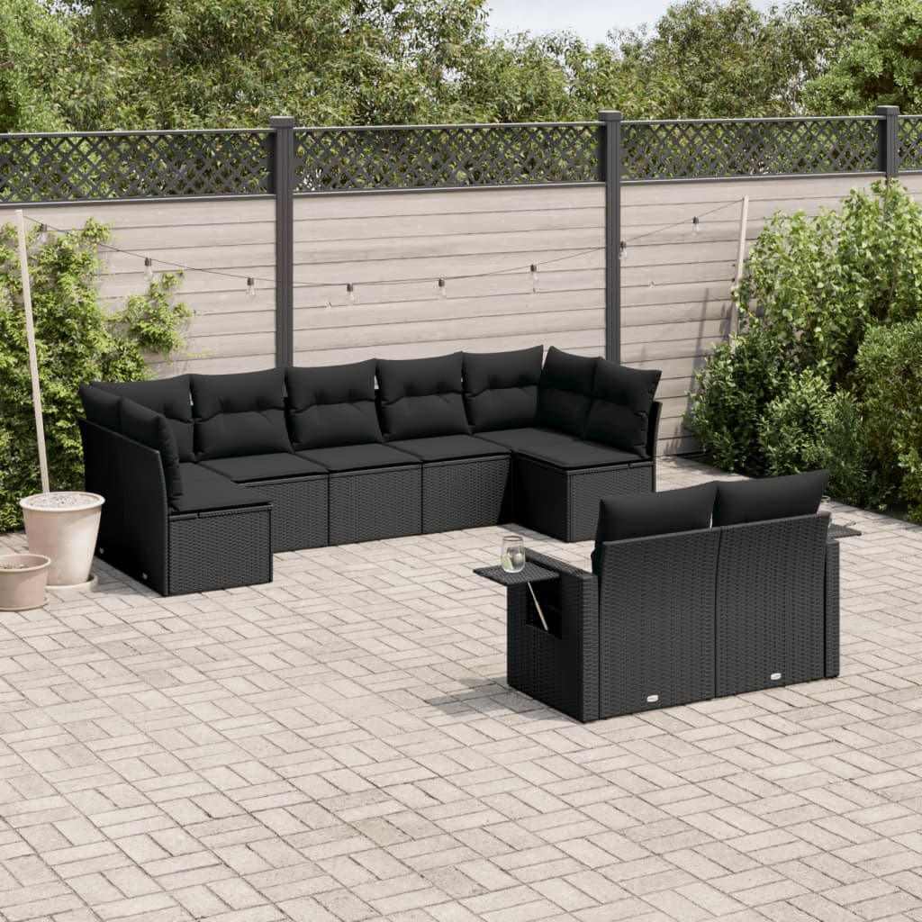 Set Divani da Giardino 9 pz con Cuscini Nero in Polyrattan | homemem39