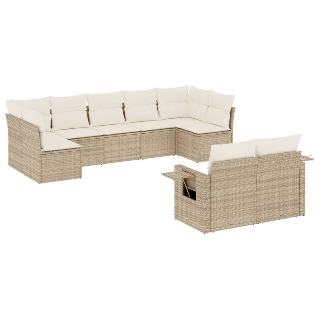 Set Divano da Giardino 9 pz con Cuscini Beige in Polyrattan - homemem39