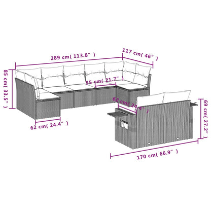 Set Divano da Giardino 9 pz con Cuscini Beige in Polyrattan | homemem39