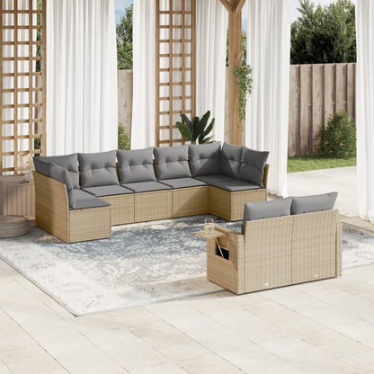 Set Divano da Giardino 9 pz con Cuscini Beige in Polyrattan | homemem39