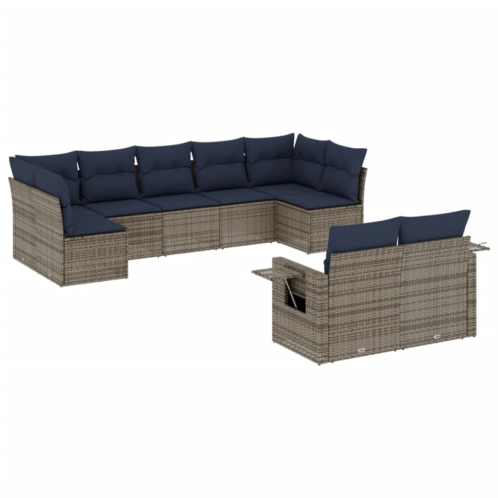 Set Divani da Giardino 9 pz con Cuscini in Polyrattan