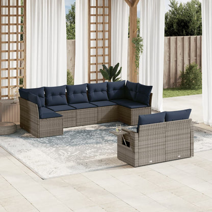Set Divani da Giardino 9 pz con Cuscini Grigio in Polyrattan | homemem39