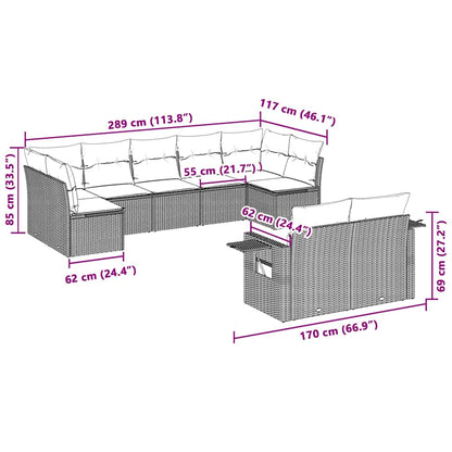 Set Divano da Giardino 9pz con Cuscini Grigio Chiaro Polyrattan