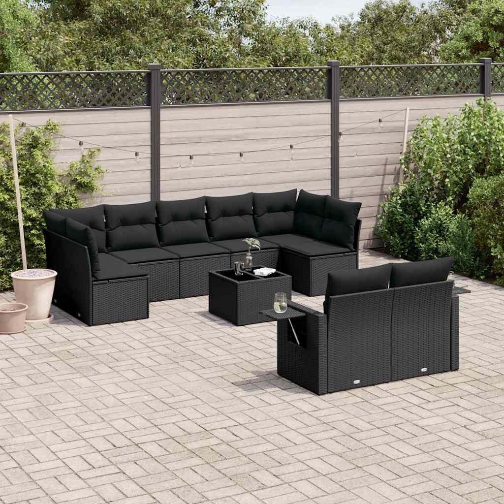 Set Divani da Giardino 10pz con Cuscini in Polyrattan Nero | homemem39