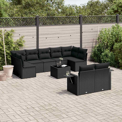 Set Divani da Giardino 10pz con Cuscini in Polyrattan Nero | homemem39
