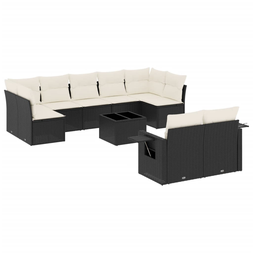 Set Divani da Giardino 10pz con Cuscini in Polyrattan Nero - homemem39