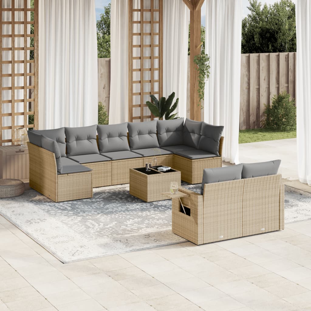 Set Divano da Giardino 10 pz con Cuscini Beige in Polyrattan - homemem39