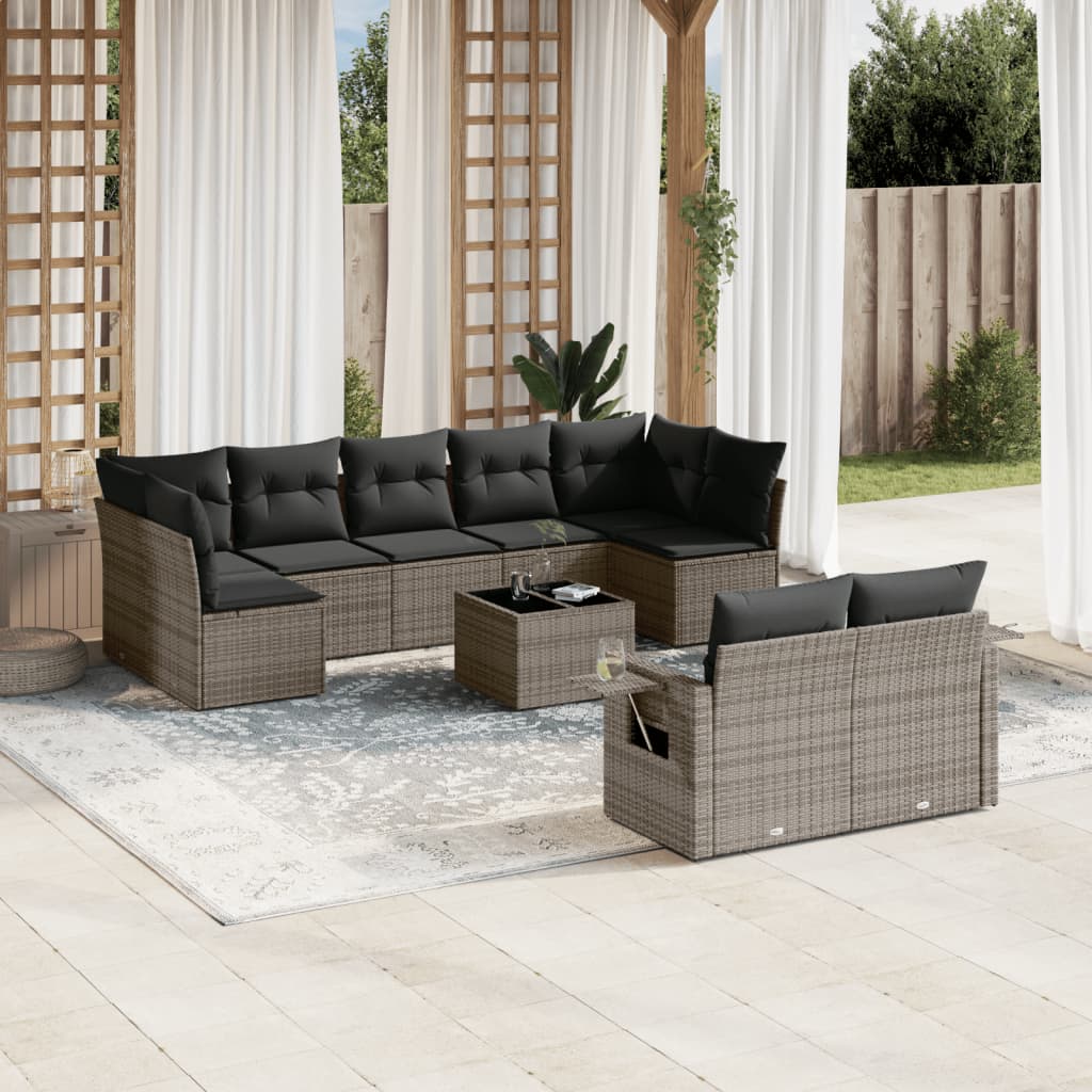 Set Divano da Giardino 10 pz con Cuscini Grigio in Polyrattan - homemem39