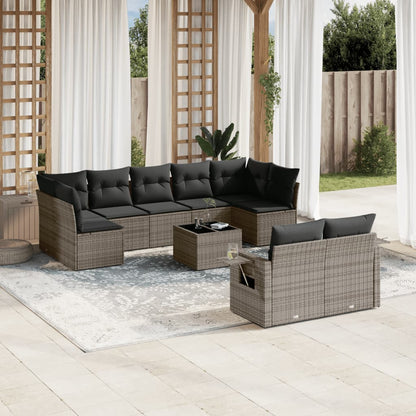 Set Divano da Giardino 10 pz con Cuscini Grigio in Polyrattan - homemem39