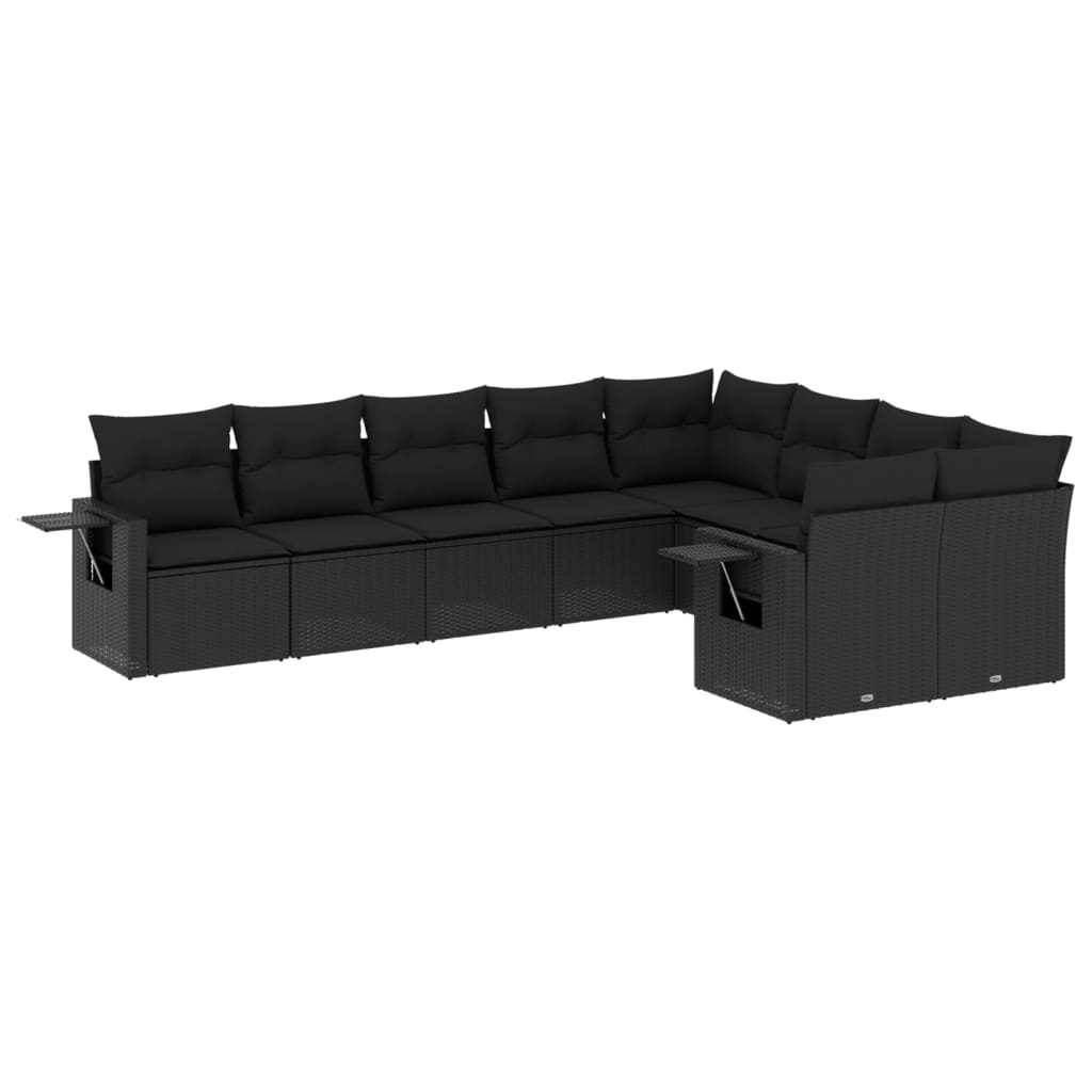 Set Divani da Giardino 9 pz con Cuscini Nero in Polyrattan - homemem39