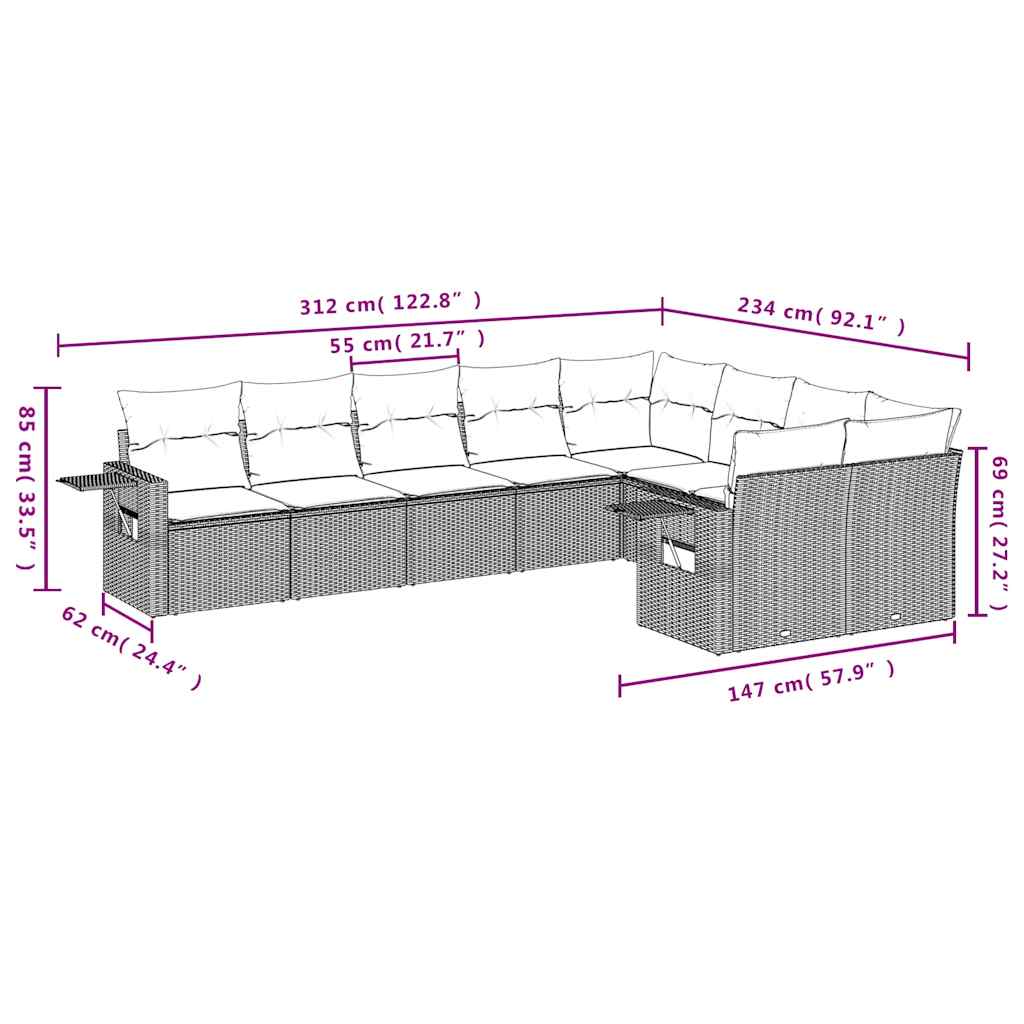 Set Divani da Giardino 9 pz con Cuscini Nero in Polyrattan | homemem39
