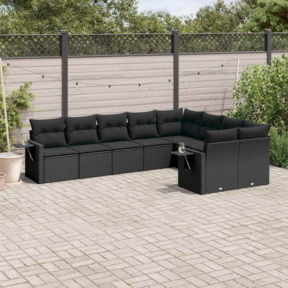 Set Divani da Giardino 9 pz con Cuscini Nero in Polyrattan | homemem39