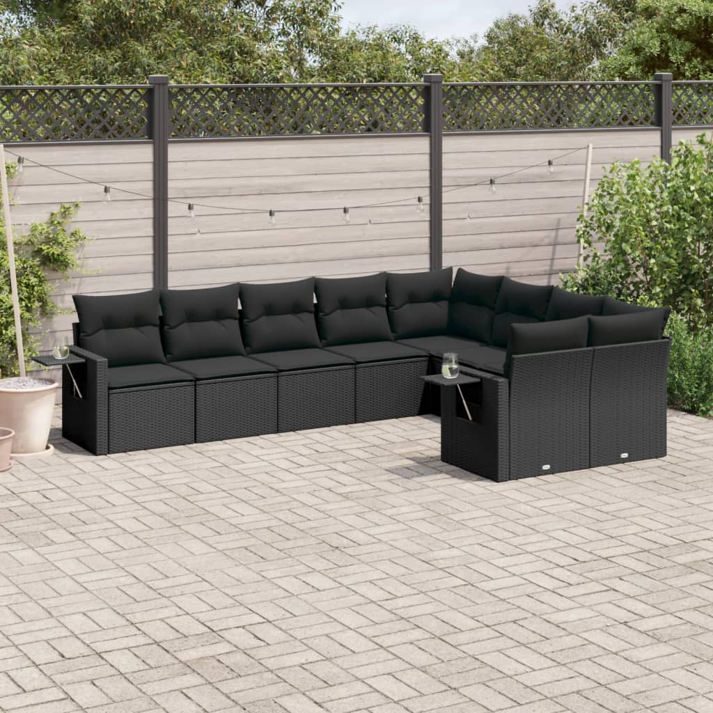 Set Divani da Giardino 9 pz con Cuscini Nero in Polyrattan - homemem39