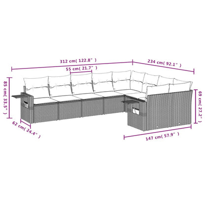 Set Divani da Giardino 9 pz con Cuscini Nero in Polyrattan | homemem39