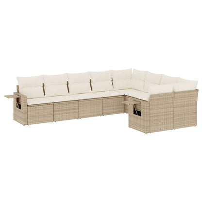 Set Divano da Giardino 9 pz con Cuscini Beige in Polyrattan - homemem39