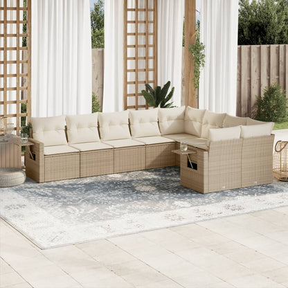 Set Divano da Giardino 9 pz con Cuscini Beige in Polyrattan - homemem39