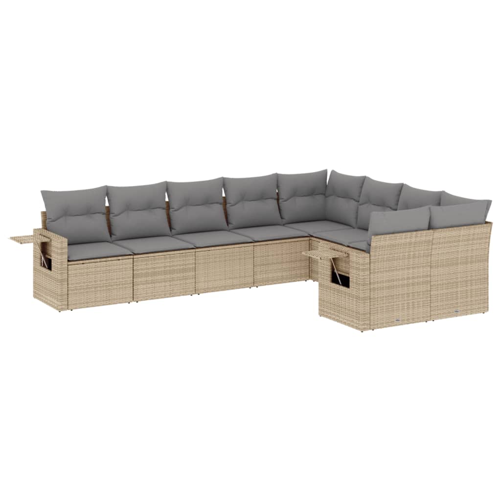 Set Divano da Giardino 9 pz con Cuscini Beige in Polyrattan - homemem39