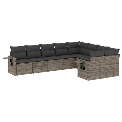 Set Divano da Giardino 9 pz con Cuscini Grigio in Polyrattan - homemem39