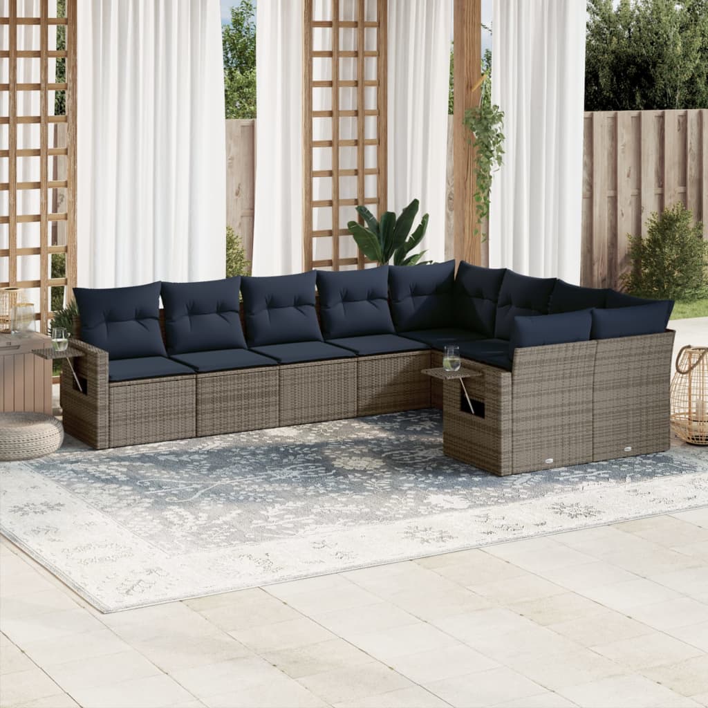 Set Divani da Giardino 9 pz con Cuscini in Polyrattan