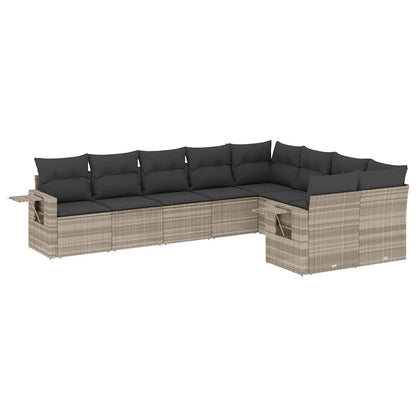 Set Divano da Giardino 9pz con Cuscini grigio chiaro Polyrattan