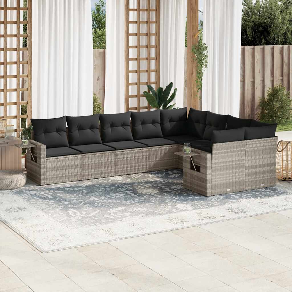 Set Divano da Giardino 9pz con Cuscini grigio chiaro Polyrattan
