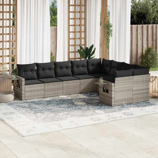 Set Divano da Giardino 9pz con Cuscini Grigio Chiaro Polyrattan - homemem39