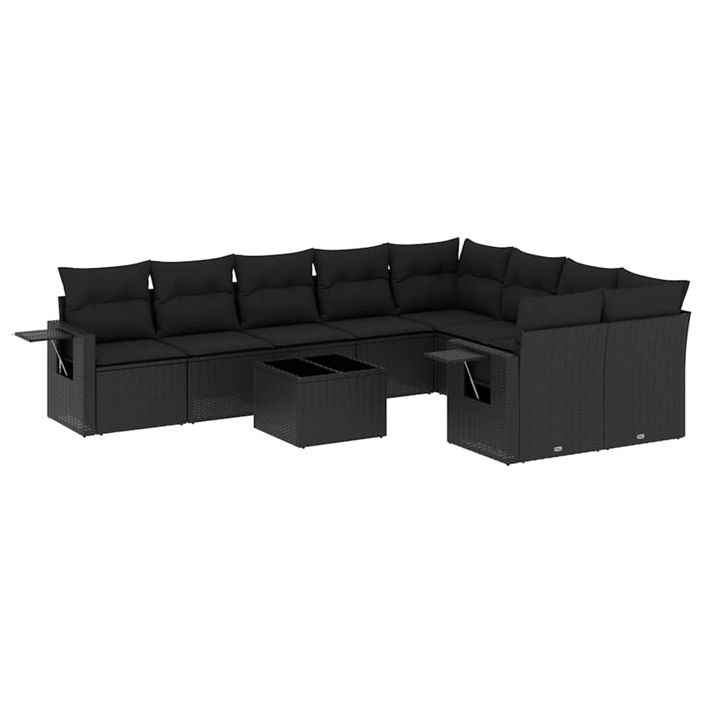 Set Divani da Giardino 10pz con Cuscini in Polyrattan Nero | homemem39