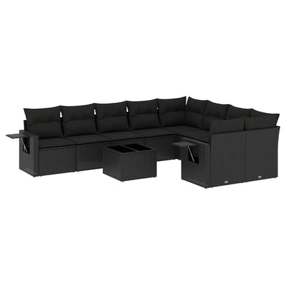 Set Divani da Giardino 10pz con Cuscini in Polyrattan Nero | homemem39
