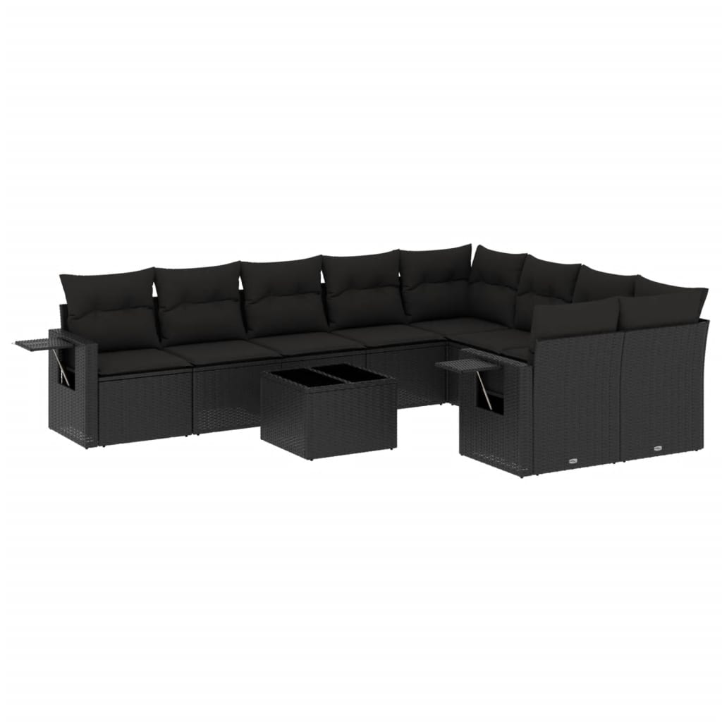 Set Divani da Giardino 10pz con Cuscini in Polyrattan Nero - homemem39