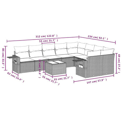 Set Divani da Giardino 10pz con Cuscini in Polyrattan Nero | homemem39
