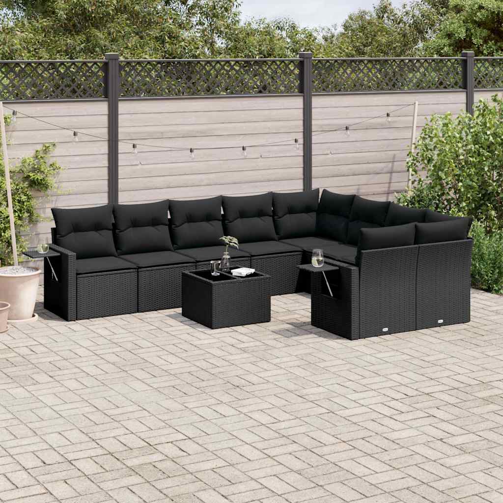 Set Divani da Giardino 10pz con Cuscini in Polyrattan Nero | homemem39
