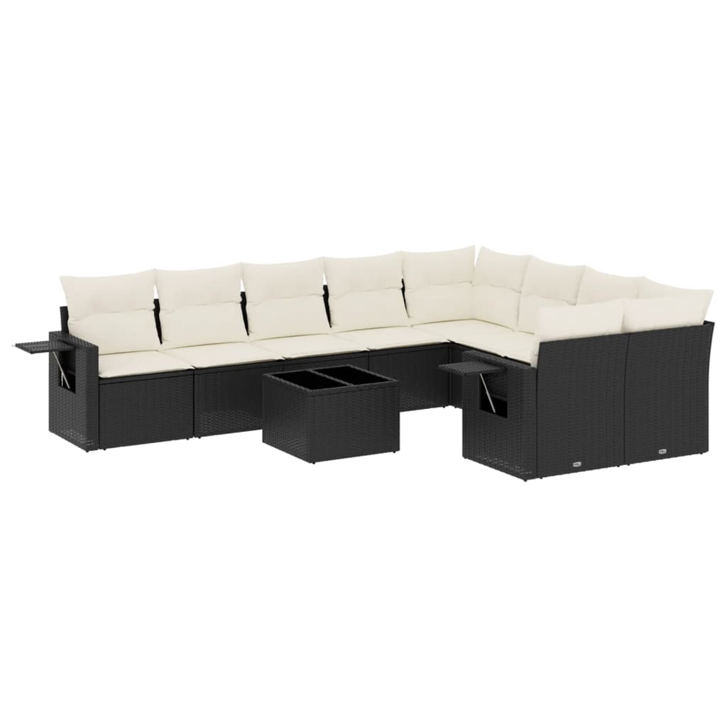 Set Divani da Giardino 10pz con Cuscini in Polyrattan Nero - homemem39