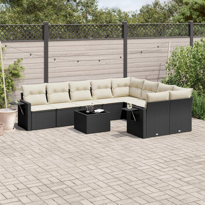Set Divani da Giardino 10pz con Cuscini in Polyrattan Nero - homemem39