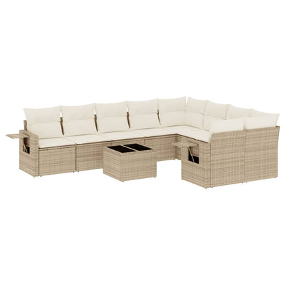Set Divano da Giardino 10 pz con Cuscini Beige in Polyrattan - homemem39