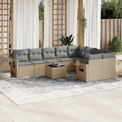 Set Divano da Giardino 10 pz con Cuscini Beige in Polyrattan - homemem39