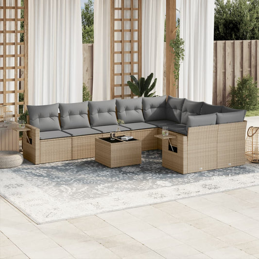 Set Divano da Giardino 10 pz con Cuscini Beige in Polyrattan - homemem39
