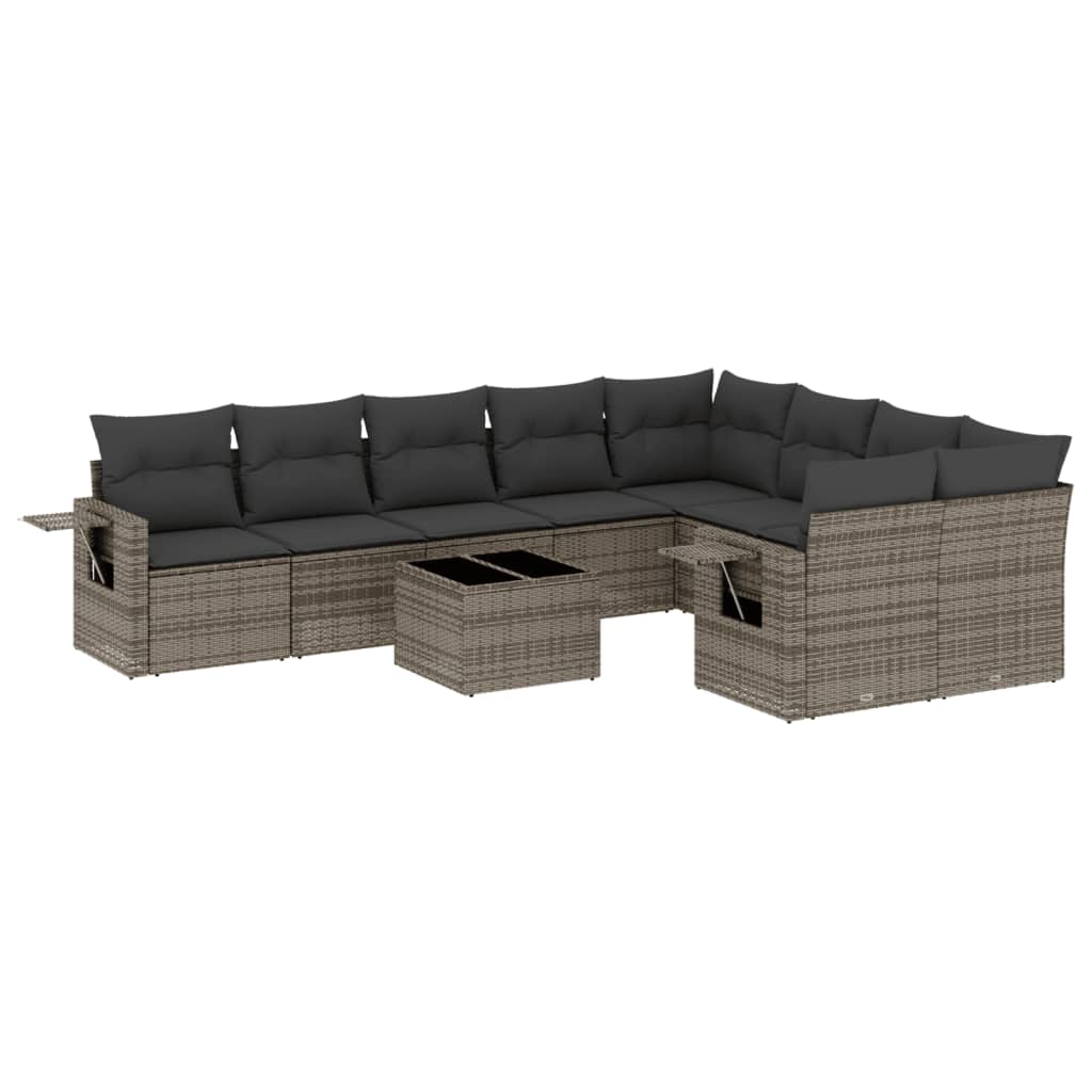 Set Divano da Giardino 10 pz con Cuscini Grigio in Polyrattan - homemem39