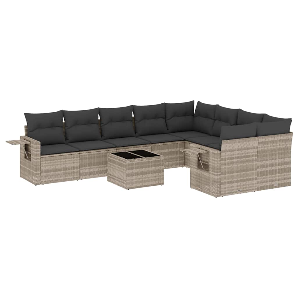 Set Divano Giardino 10 pz con Cuscini Grigio Chiaro Polyrattan - homemem39