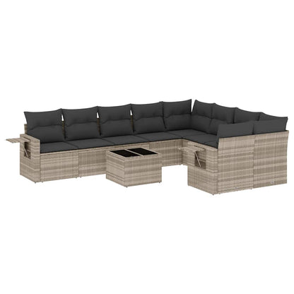 Set Divano Giardino 10 pz con Cuscini Grigio Chiaro Polyrattan