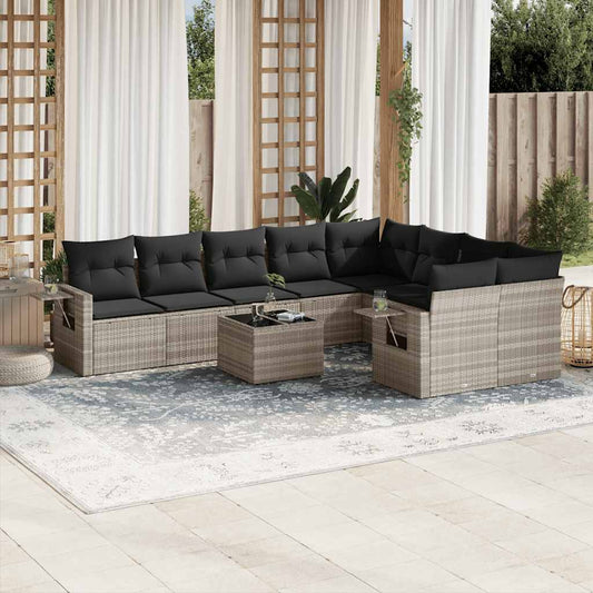 Set Divano Giardino 10 pz con Cuscini Grigio Chiaro Polyrattan - homemem39