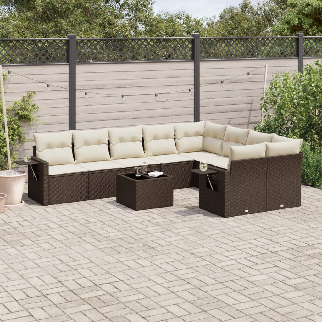 Set Divani da Giardino 10pz con Cuscini in Polyrattan Marrone - homemem39