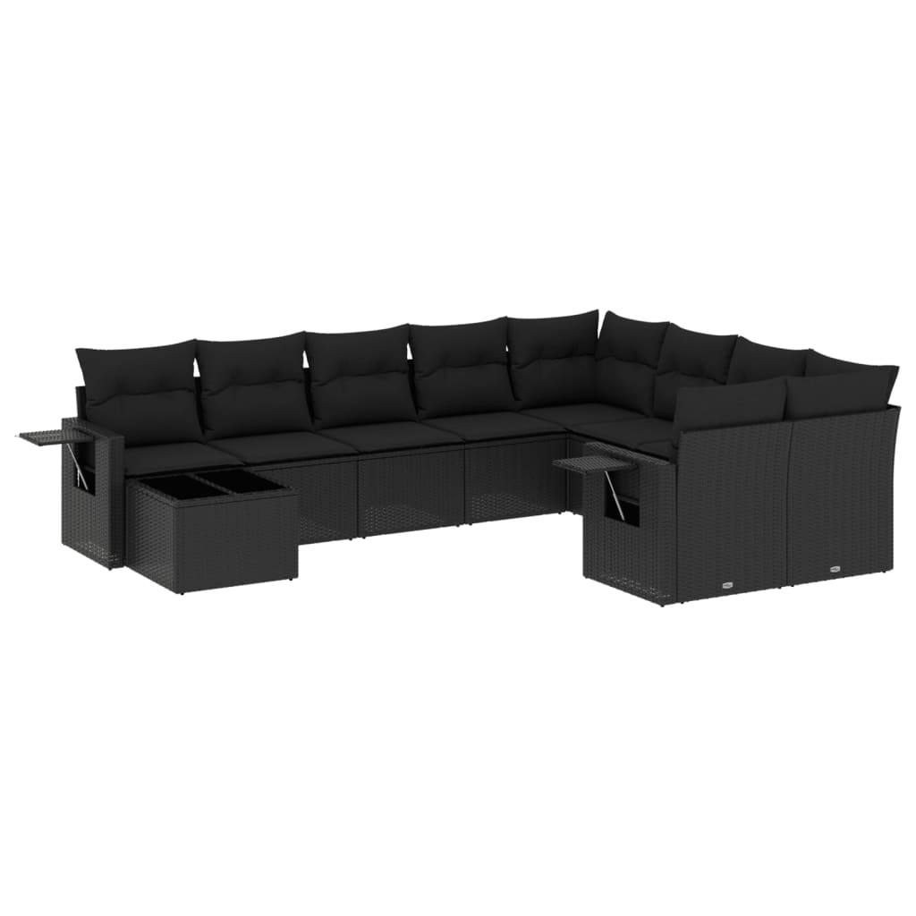 Set Divani da Giardino 10pz con Cuscini in Polyrattan Nero - homemem39