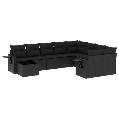 Set Divani da Giardino 10pz con Cuscini in Polyrattan Nero - homemem39