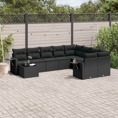 Set Divani da Giardino 10pz con Cuscini in Polyrattan Nero | homemem39