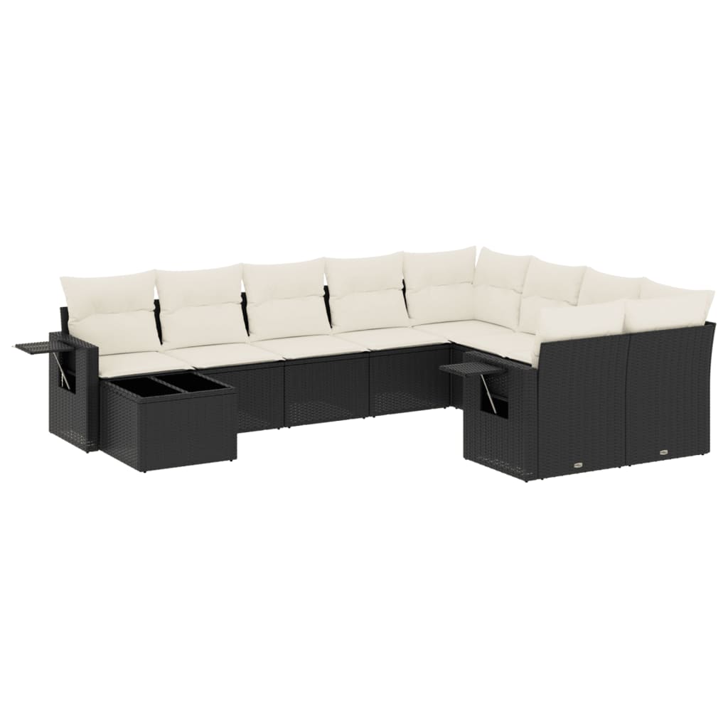 Set Divani da Giardino 10pz con Cuscini in Polyrattan Nero - homemem39