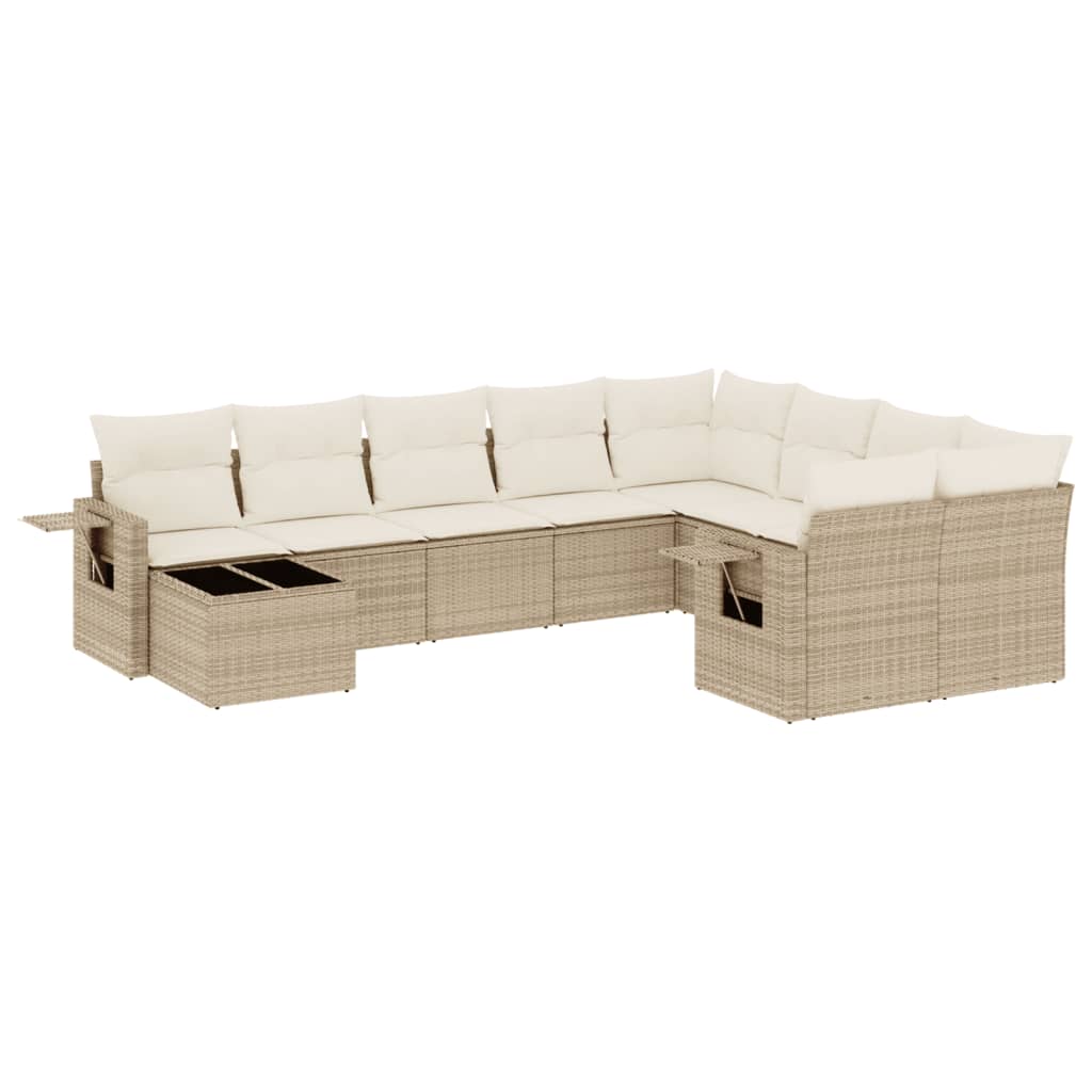 Set Divano da Giardino 10 pz con Cuscini Beige in Polyrattan - homemem39