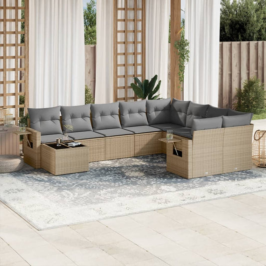 Set Divano da Giardino 10 pz con Cuscini Beige in Polyrattan - homemem39
